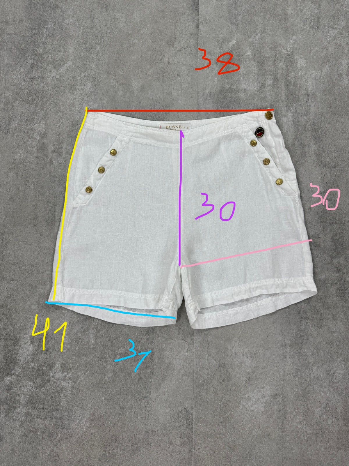 Designer BUSNEL Linen Shorts White Lino Summers Bermuda Womens Sz. 38 Size 26" / US 2 / IT 38 - 11 Thumbnail