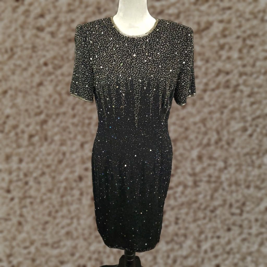 princess polly baby blue dress Black on Black 80s Vintage Beaded Dress with Sheer Neckline – Proud Mary  Fashion