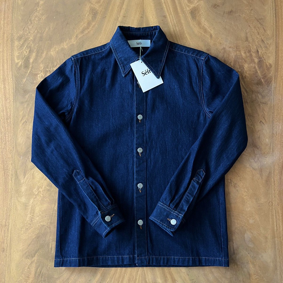 image of Sefr Soft Raw Indigo Blue Palak Denim Shirt, Men's (Size Large)