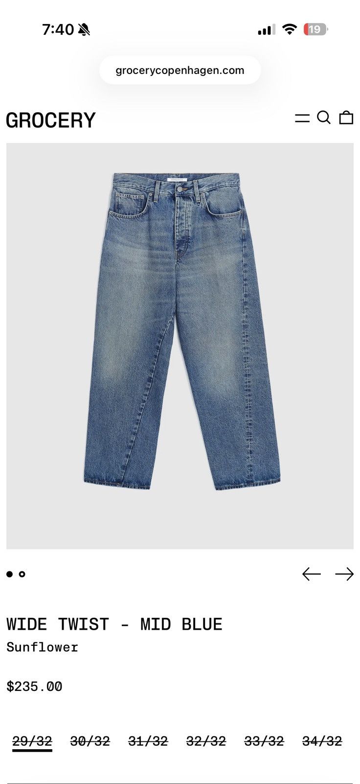Sunflower Sunflower Wide Twist Denim - Mid Blue Size US 33 - 5 Thumbnail