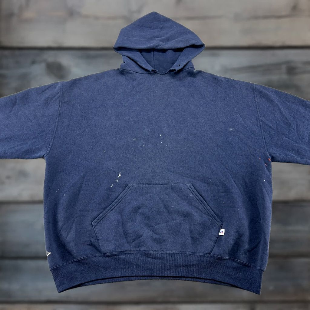Russell Athletic VINTAGE Russell Athletic Hoodie Mens 2XL Blue Navy Pullover Cotton Boxy USA 90s Size US XXL / EU 58 / 5 - 1 Thumbnail