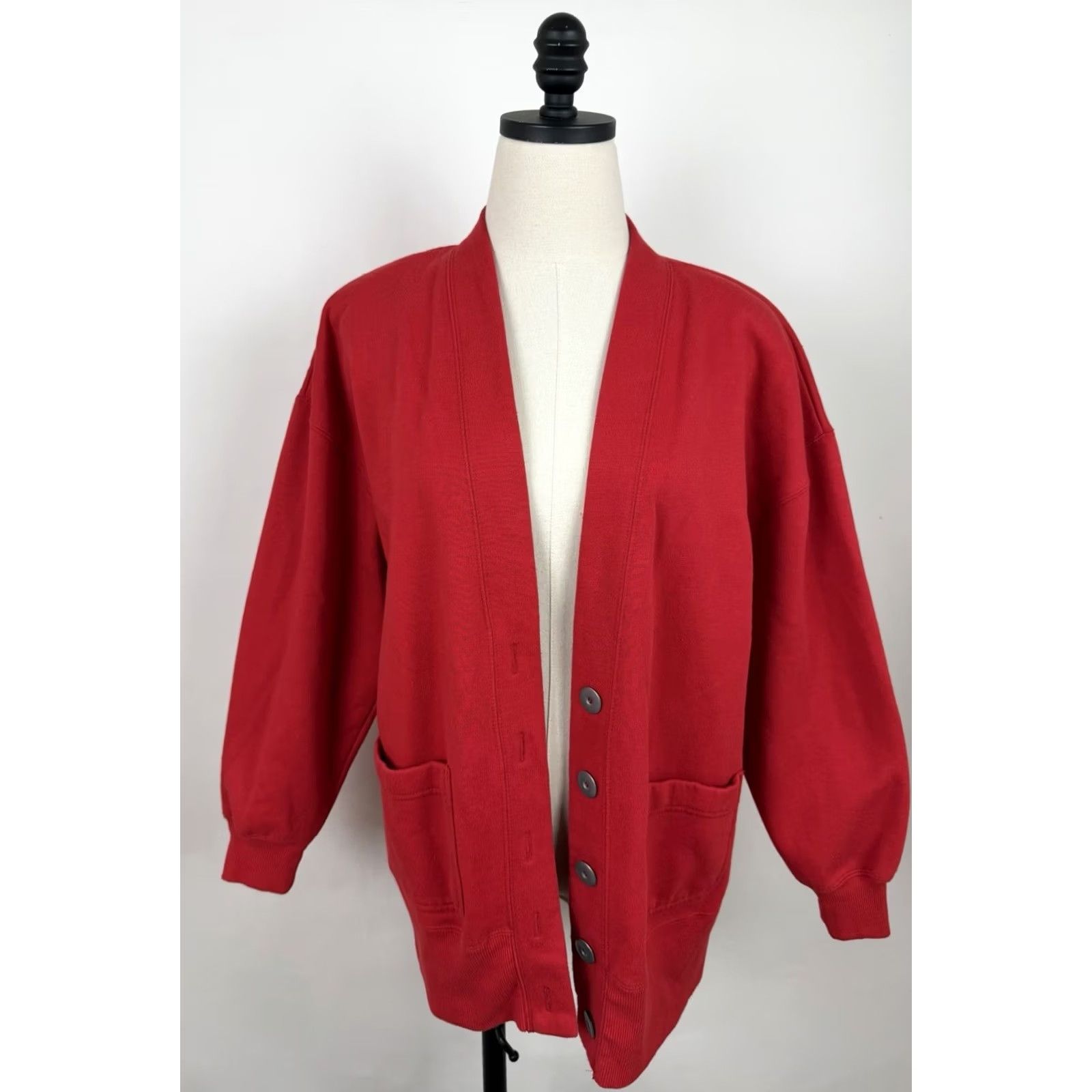 Vintage VINTAGE Cardigan Sweatshirt Womens Medium Red Knit Pockets 90s Teacher Minimal Size M / US 6-8 / IT 42-44 - 2 Thumbnail