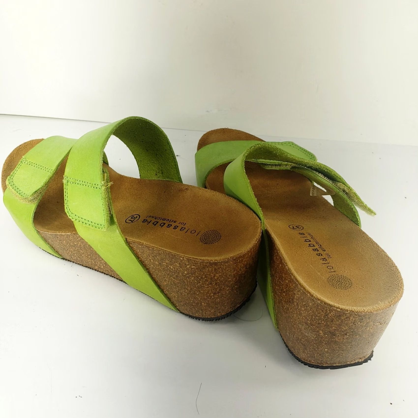 Vintage Lola Sabbia Lily Avocado Green Cork Bed Wedge Slide Sandals US 6-6.5 Leather Velcro Adjustable Strap Women Size US 6.5 / IT 36.5 - 5 Thumbnail