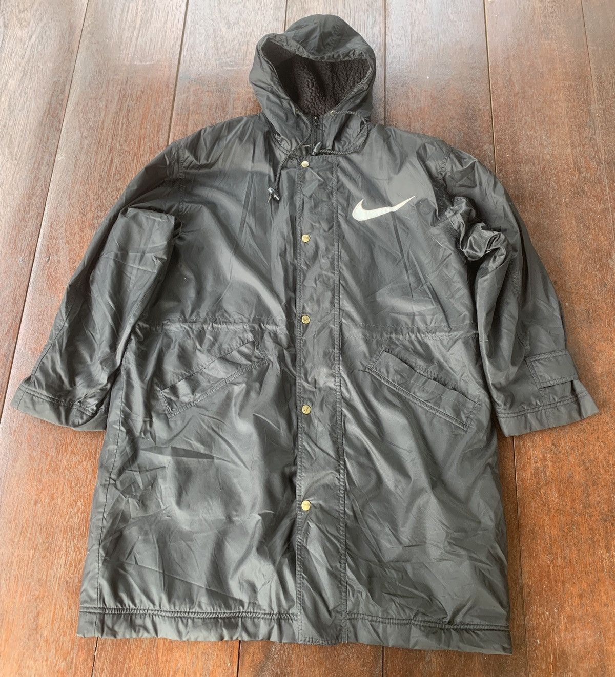 Nike × Vintage 90s Nike big swoosh logo sherpa lining long hoodie jacket Size US M / EU 48-50 / 2 - 2 Thumbnail