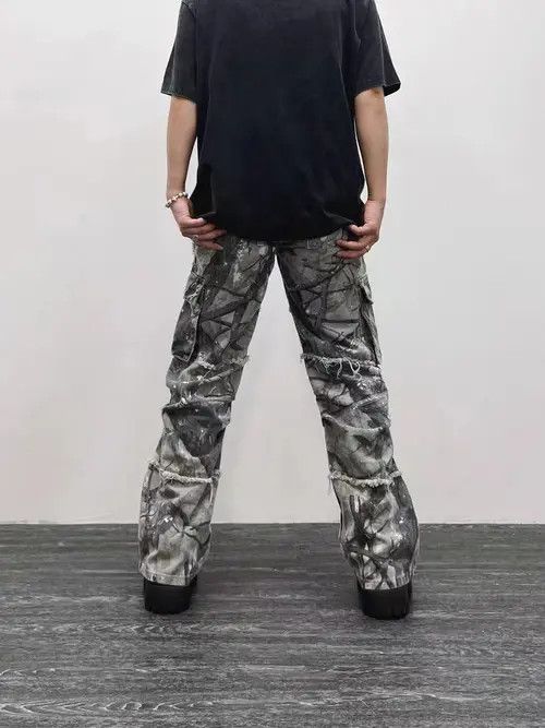 VIBE Retro camouflage irregular raw edge work jeans Size US 34 / EU 50 - 7 Thumbnail