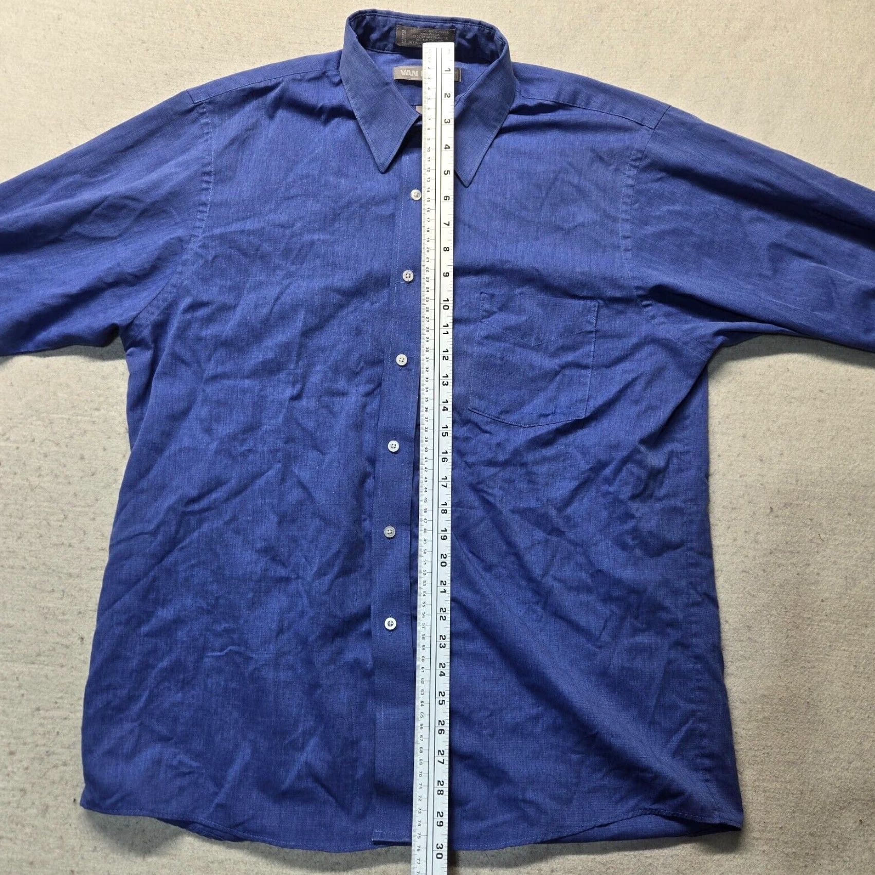 Van Heusen Van Heusen Shirt Button-Up Solid Blue 16.5 Regular Fit Long Sleeve Mens Size US L / EU 52-54 / 3 - 5 Thumbnail