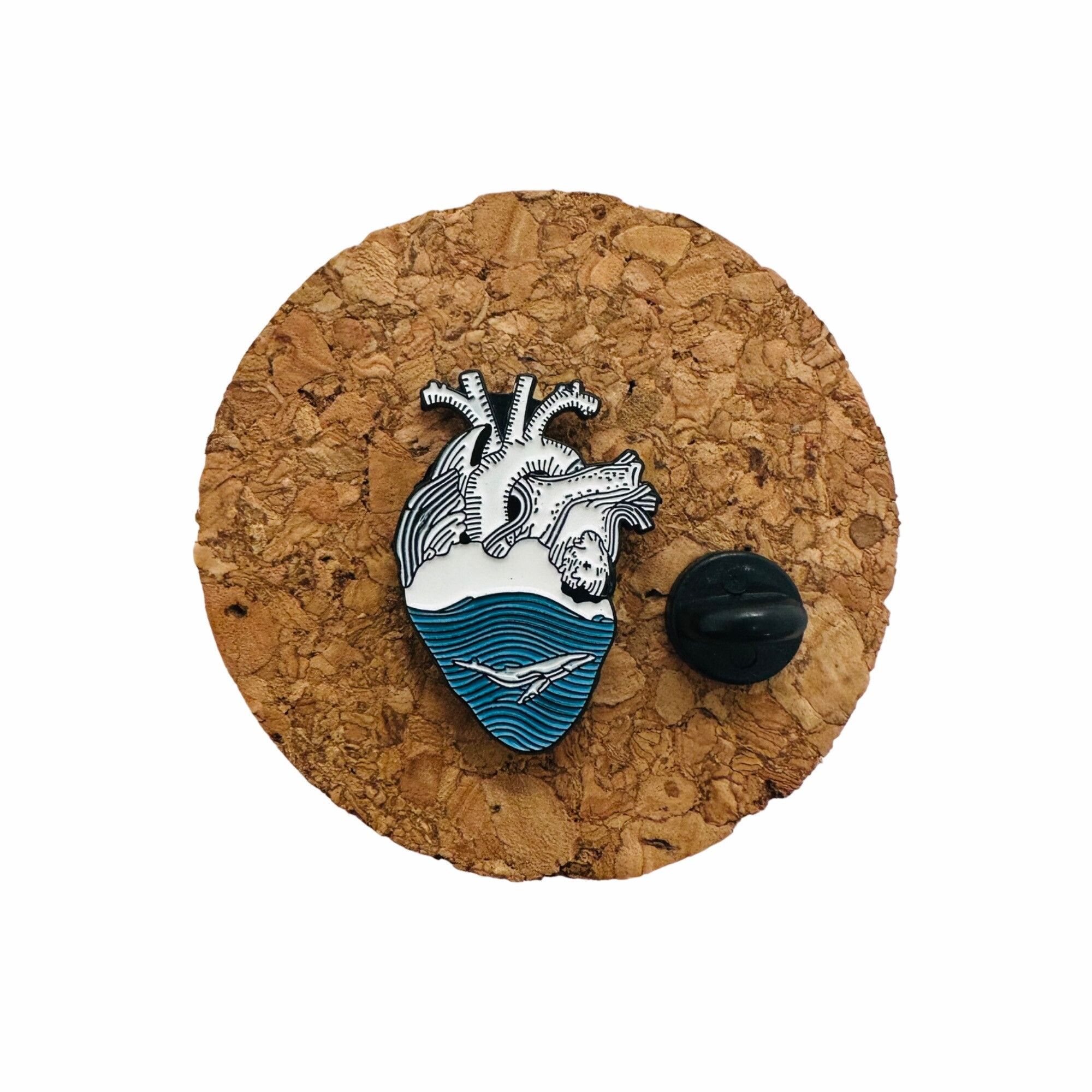 Other Heart Enamel Pin White Blue Ocean Wave Anatomical Jewelry Br Size ONE SIZE - 2 Thumbnail