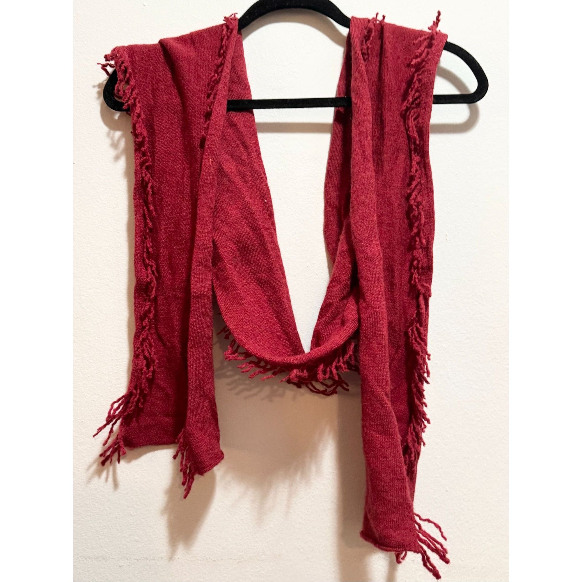 Gap GAP vintage Y2K Merino Wool Fringe Tassel Scarf Shall Red Size ONE SIZE - 3 Thumbnail
