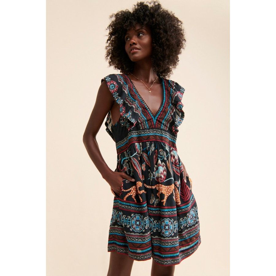 Anthropologie NWT V-Neck Plunge Tunic Mini Dress $148 SMALL Animal Geo Size S / US 4 / IT 40 - 1 Thumbnail