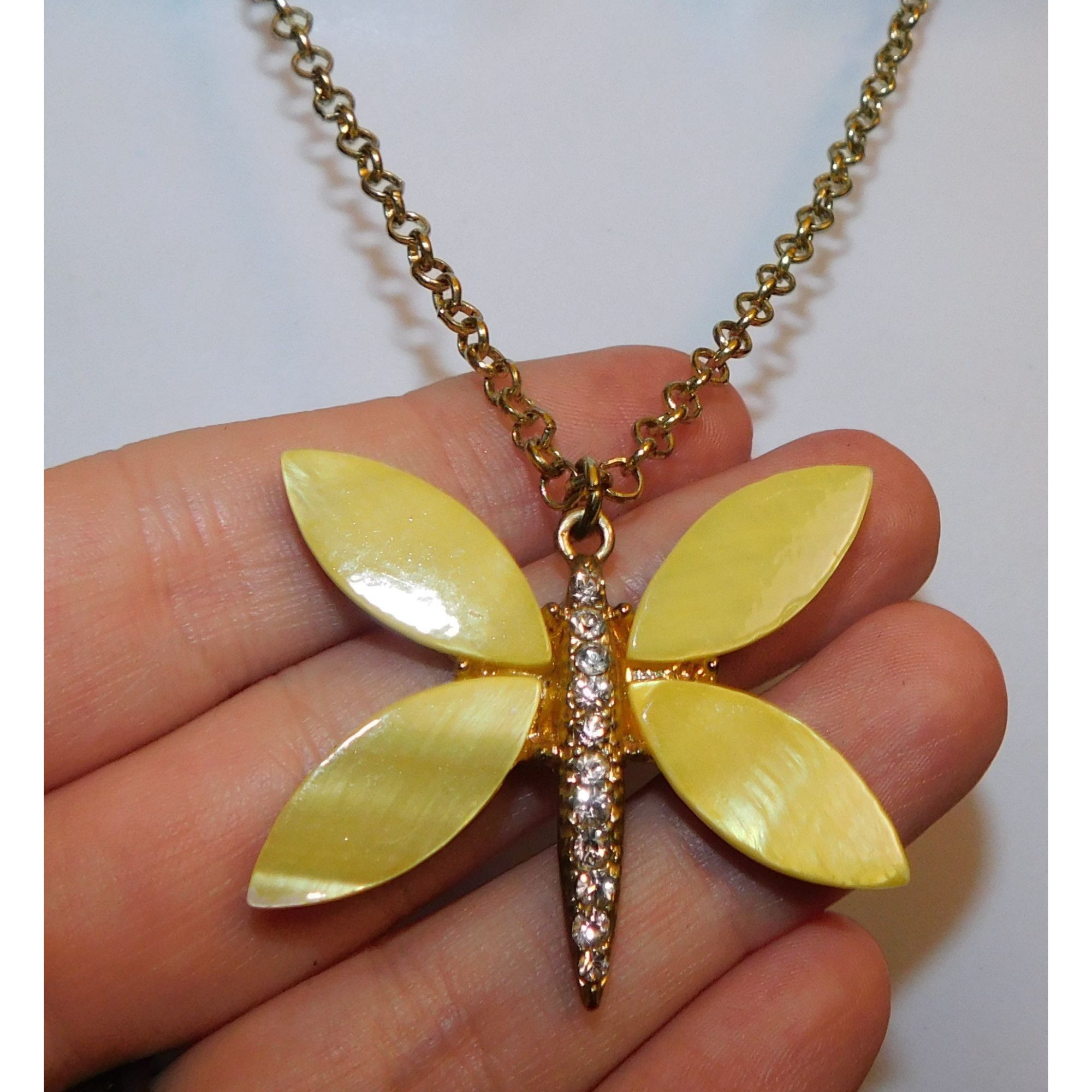 Other Fairycore Yellow Butterfly Shell And Rhinestone Pendant Neck Size ONE SIZE - 1 Thumbnail