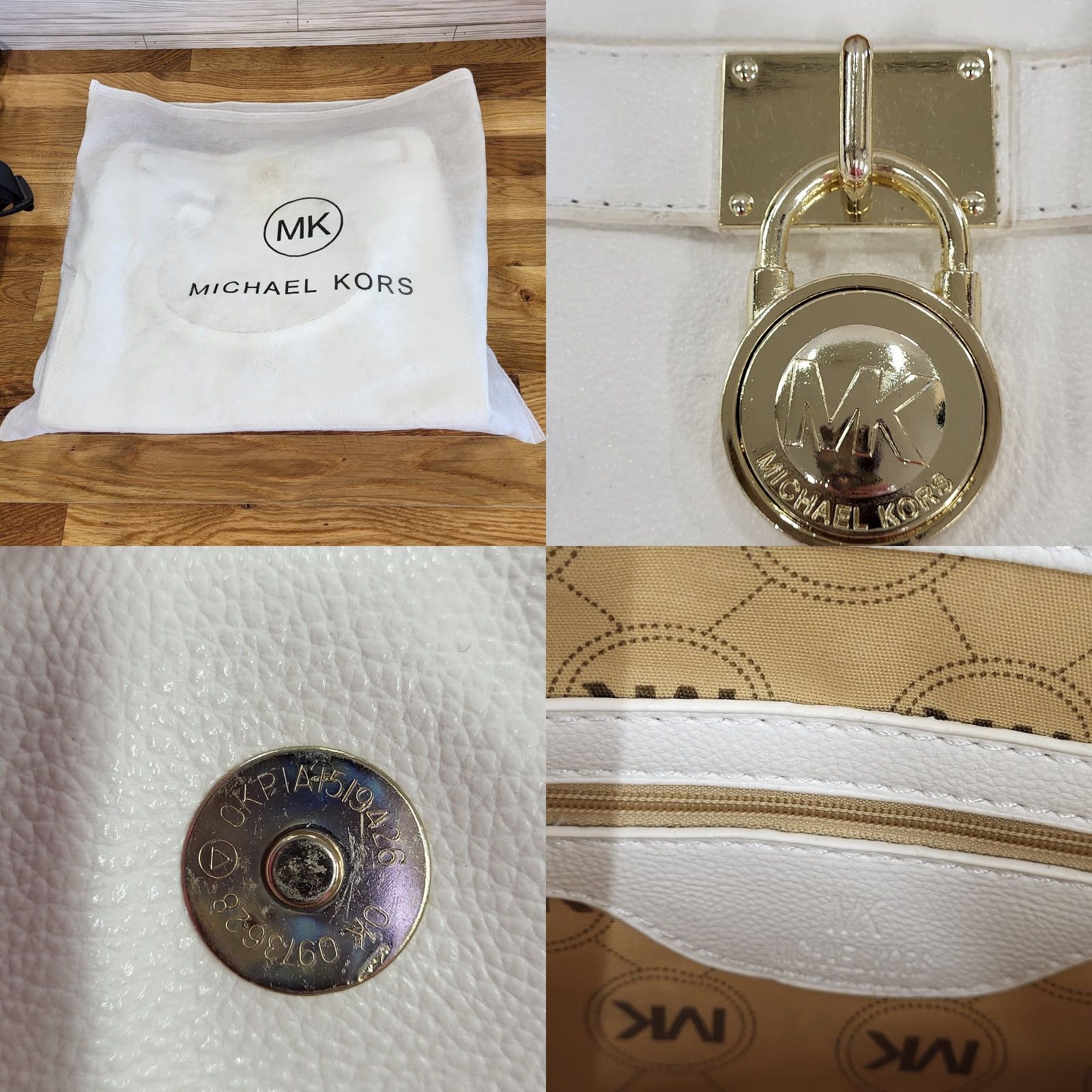 Vintage Michael Kors Hamilton Travel Large White Pebbled Leather Satchel Bag MK Dust Bag Size ONE SIZE - 11 Thumbnail