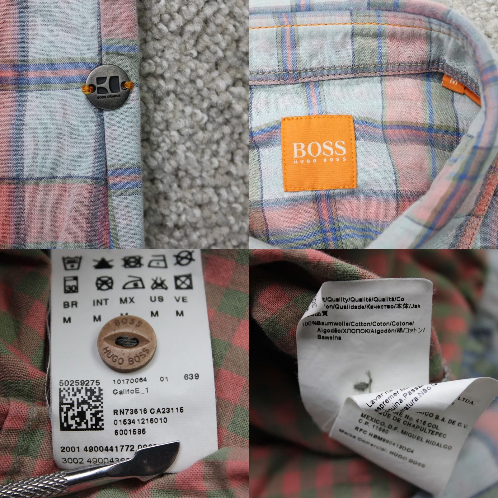 Hugo Boss HUGO BOSS Shirt Mens Medium Pink/Green CalifoE_1 Cotton Long Sleeve Button-Up Plaid Vintage No Size US M / EU 48-50 / 2 - 8 Thumbnail