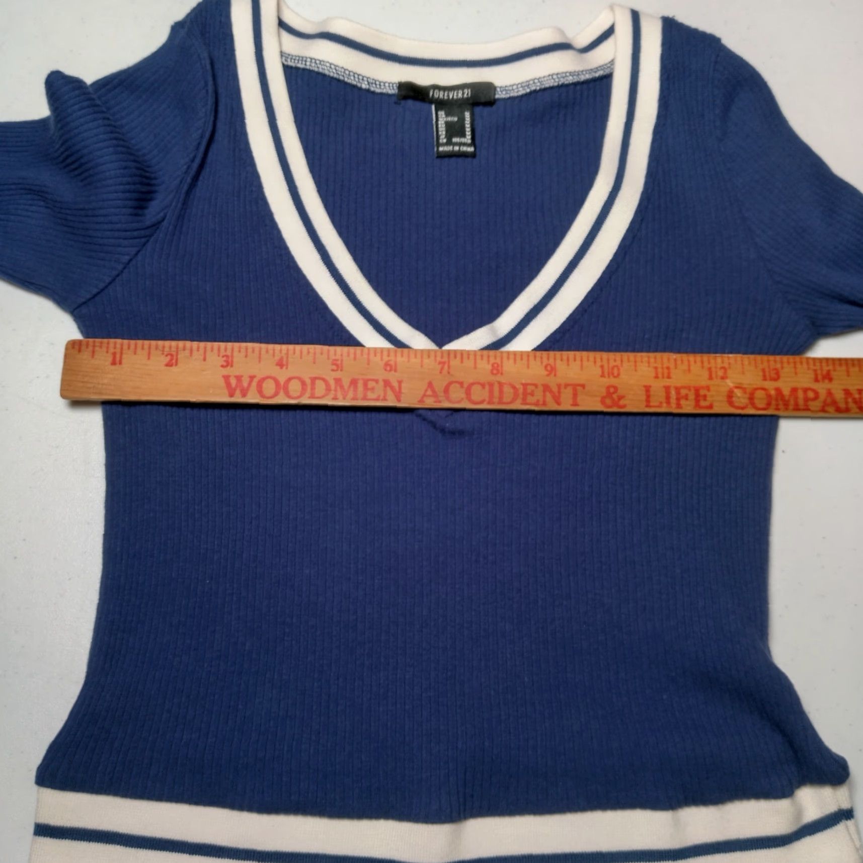 Forever 21 VINTAGE Forever 21 Knit Crop Top Women Juniors Medium Blue Y2K Varsity Slim Fit Size M / US 6-8 / IT 42-44 - 5 Thumbnail