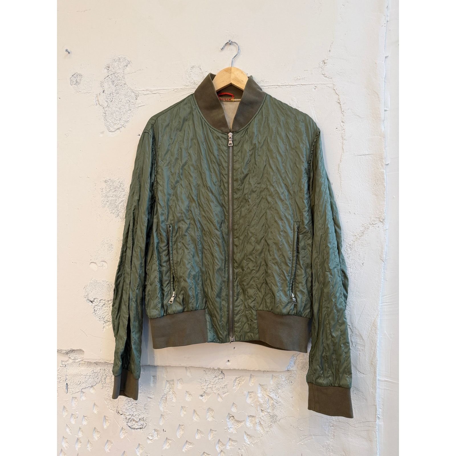 Prada Vintage Prada Green Viscose Bomber Jacket Size US L / EU 52-54 / 3 - 1 Thumbnail