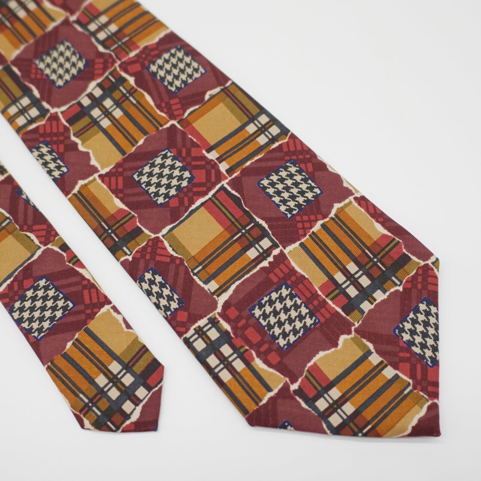 Perry Ellis Perry Ellis Handmade Red Yellow Patchwork Plaid Wide Print S Size ONE SIZE - 1 Thumbnail