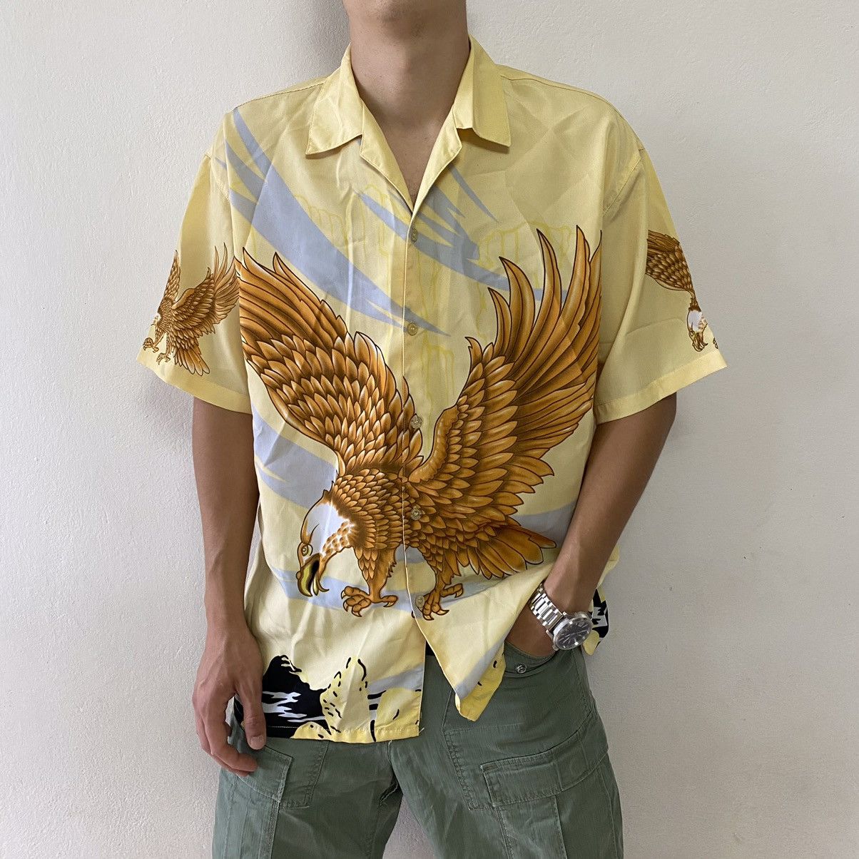 Vintage Hawaiian Alpha Shirt Anima Eagle Stripe Printed Size US XL / EU 56 / 4 - 2 Thumbnail