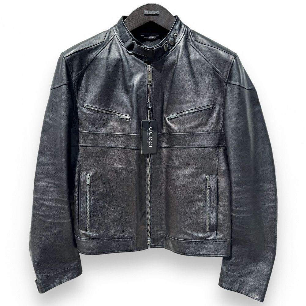 Gucci GUCCI Tom Ford Biker Café Leather Jacket Black Mens 52 42 L Size US L / EU 52-54 / 3 - 1 Thumbnail