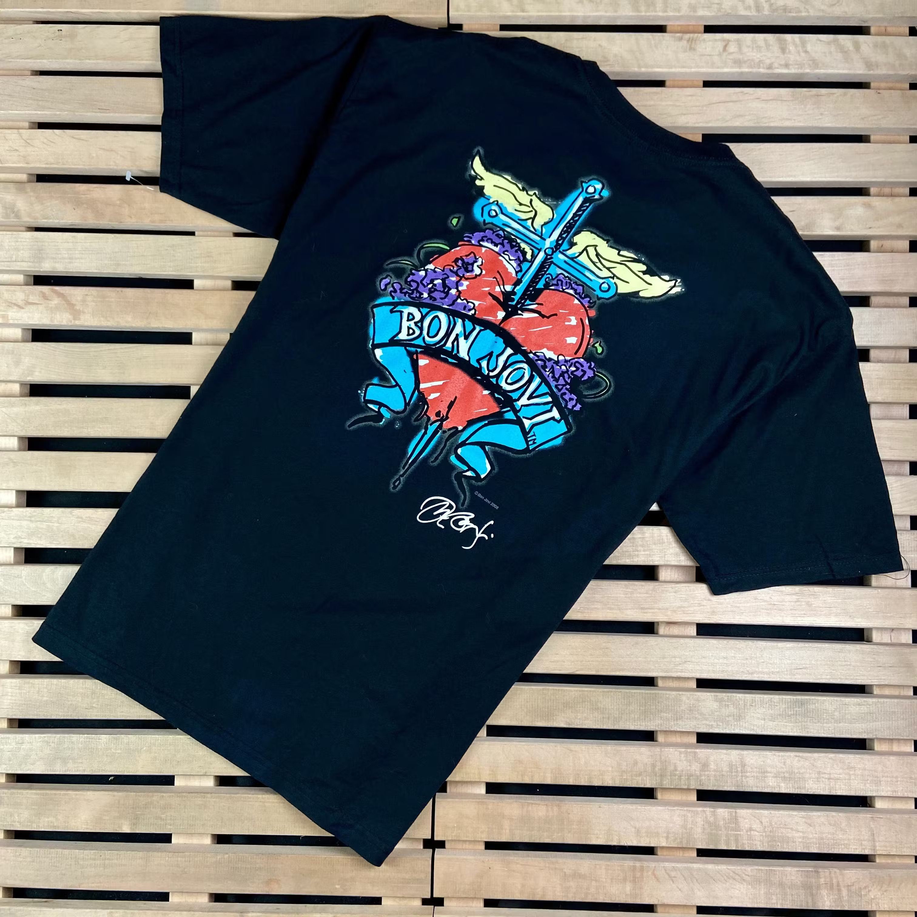 Band Tees Mens Vintage T Shirt Hard Rock Cafe Bon Jovi 2008 Size US XL / EU 56 / 4 - 5 Thumbnail