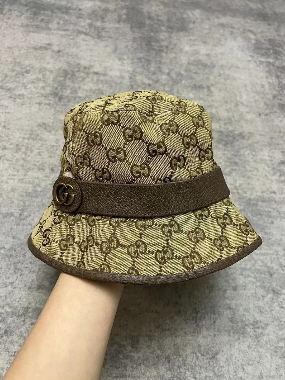 Gucci brown double G full print old flower fisherman hat