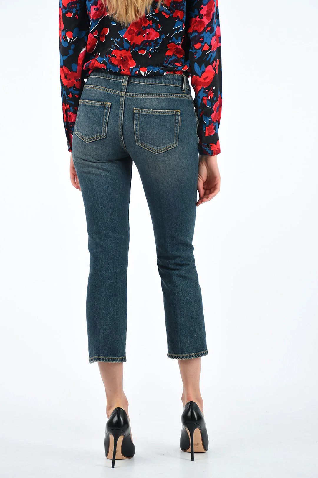 Saint Laurent Paris og1mm0326 High-Waist Crop Jeans in Blue Size 26" / US 2 / IT 38 - 2 Thumbnail