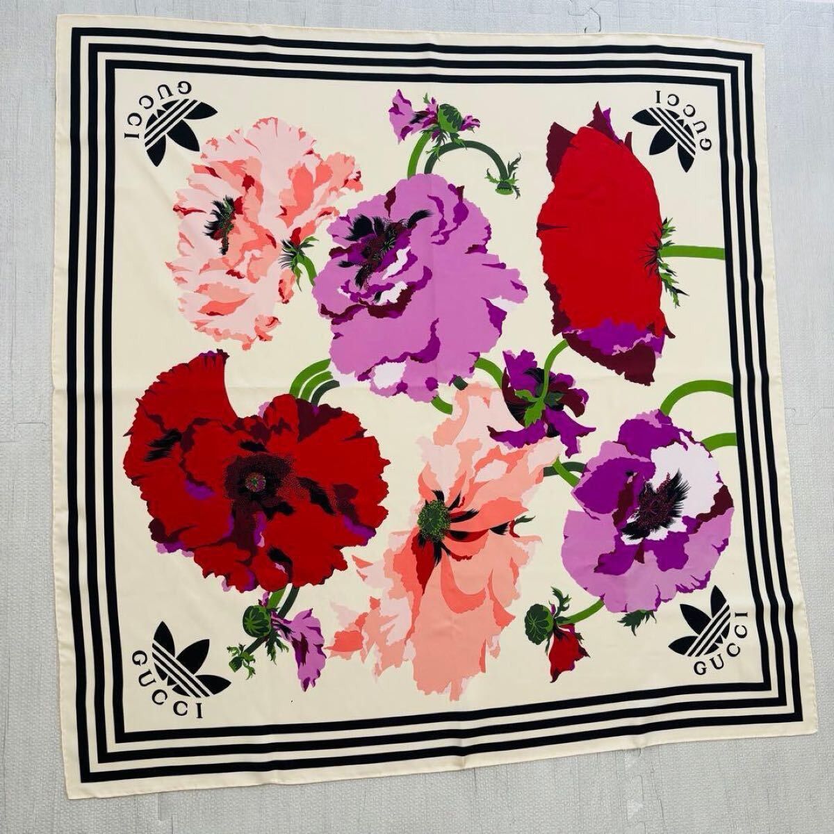 Adidas × Gucci Gucci x Adidas Maxi Flower Print Silk Scarf Size ONE SIZE - 3 Thumbnail