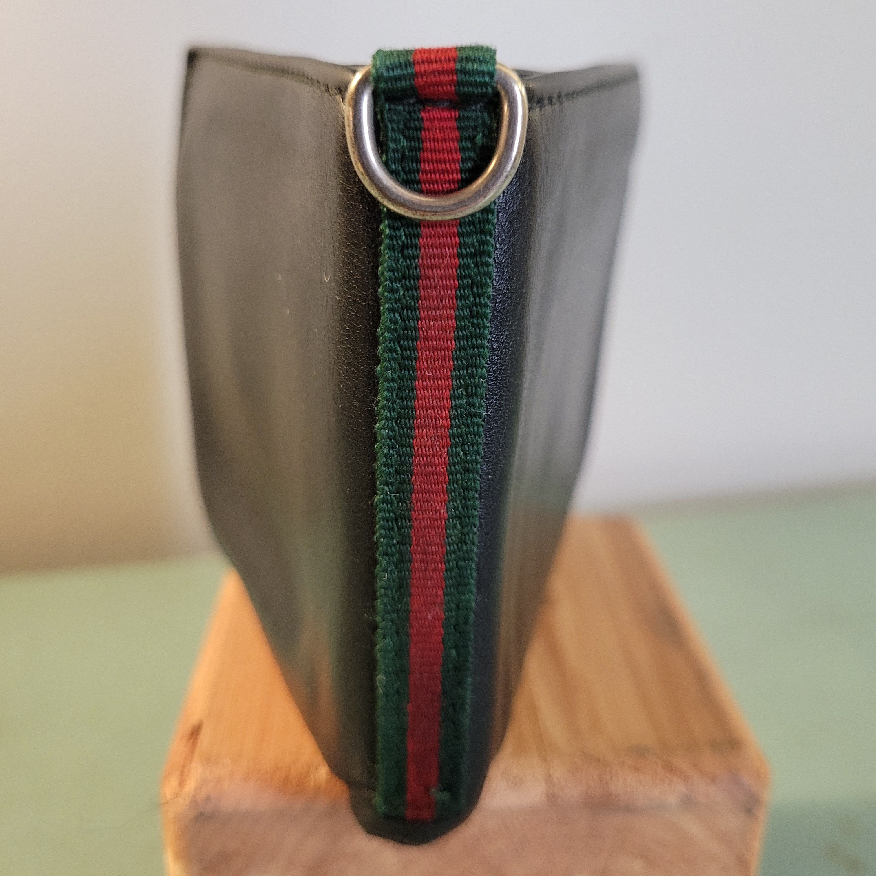 Gucci Bifold Black Leather Wallet Sherry Line Stripe and D-Ring Size ONE SIZE - 2 Thumbnail