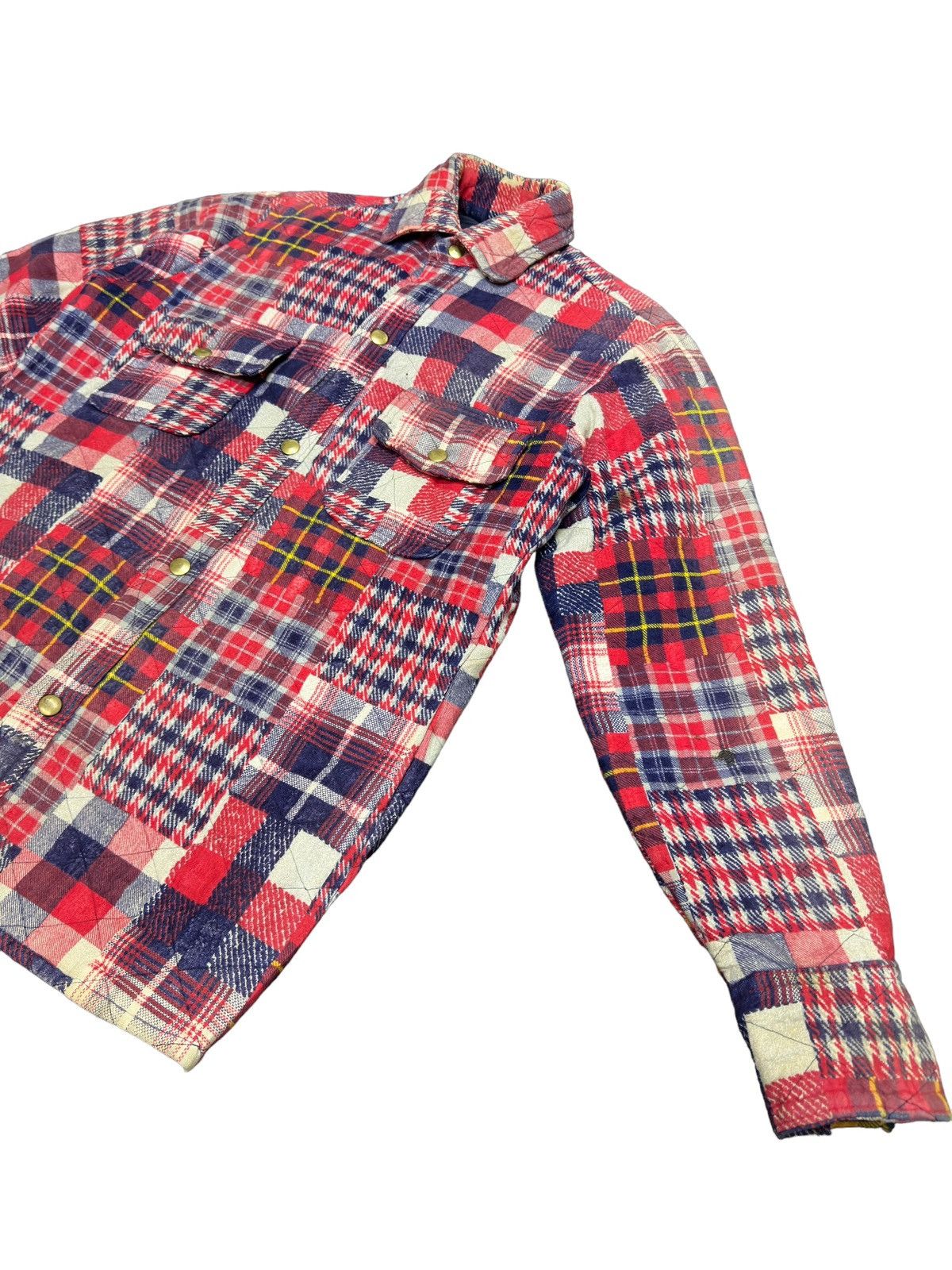 Vintage Vintage Patchwork Flannel Jacket Brass Button Up Size US M / EU 48-50 / 2 - 2 Thumbnail