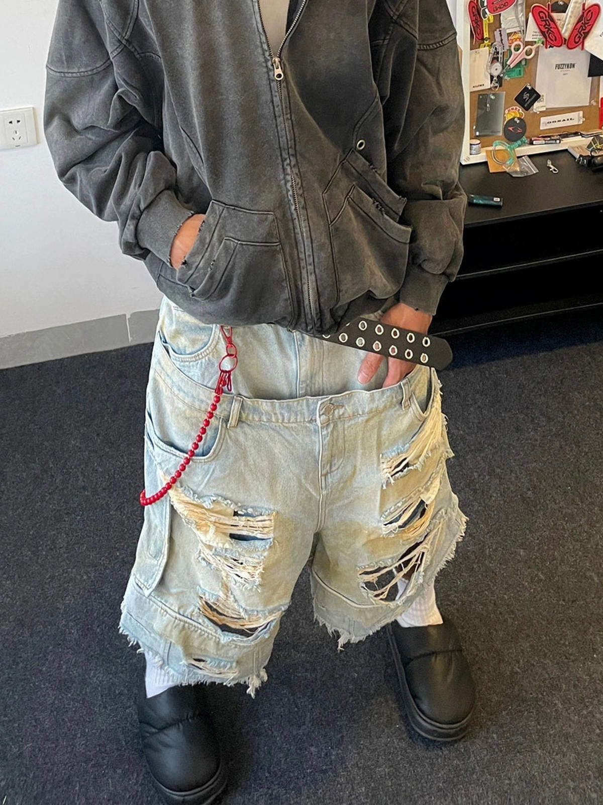 Jean Light Blue Distressed Ripped Double Waist Jorts Size US 34 / EU 50 - 3 Thumbnail