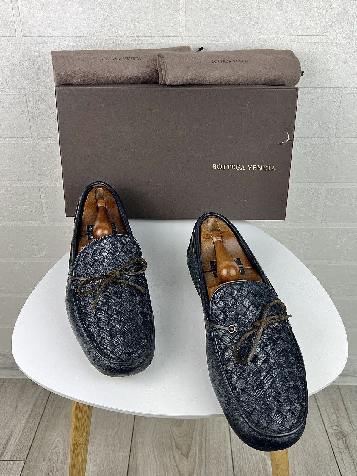 Bottega Veneta BOTTEGA VENETA Loafers Leather Shoes Woven Pleated Navy Mens Size US 10 / EU 43 - 2 Thumbnail