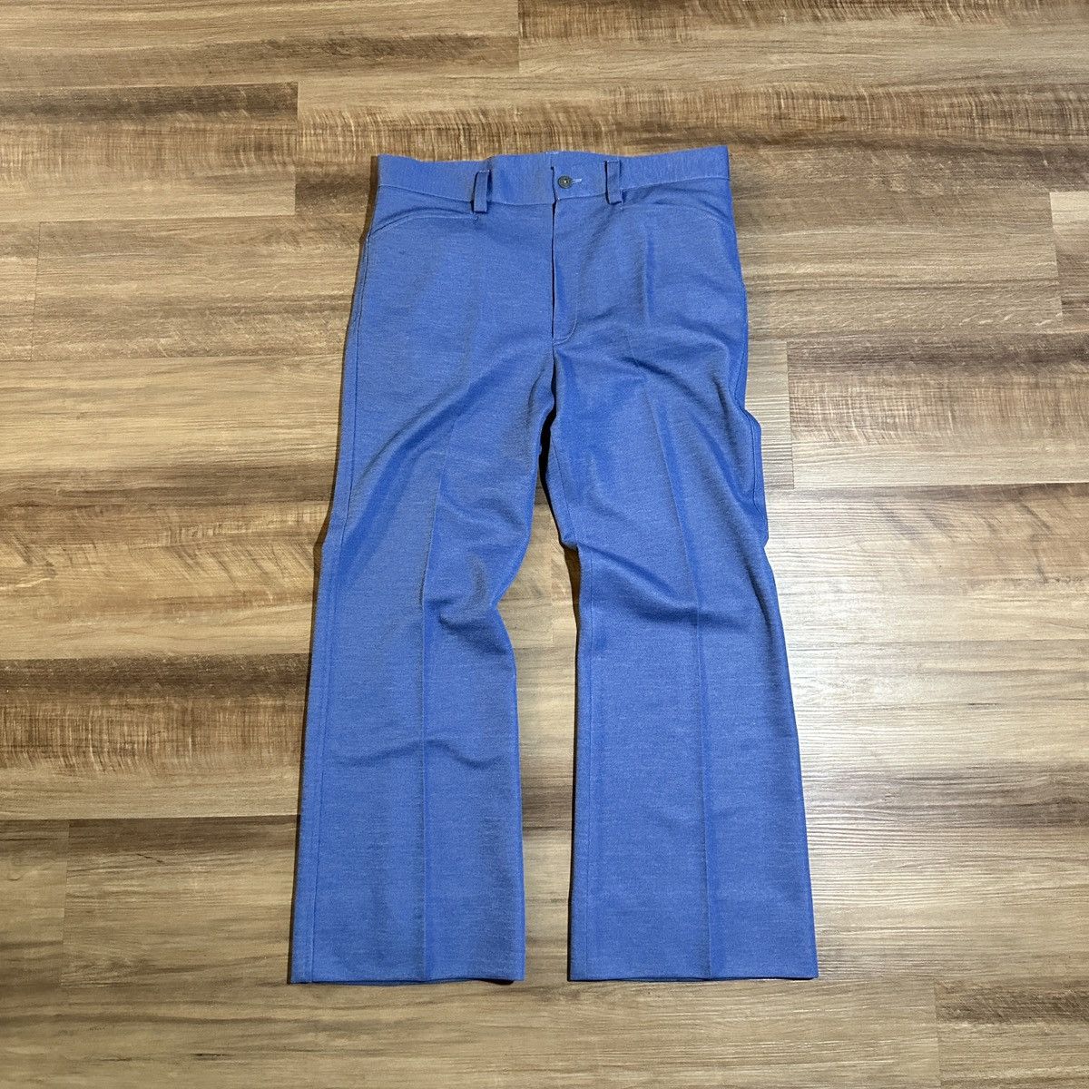 Vintage 1960s Custom Made Bell Bottom Pants 32” x 26” Blue Polyester Size US 32 / EU 48 - 3 Thumbnail