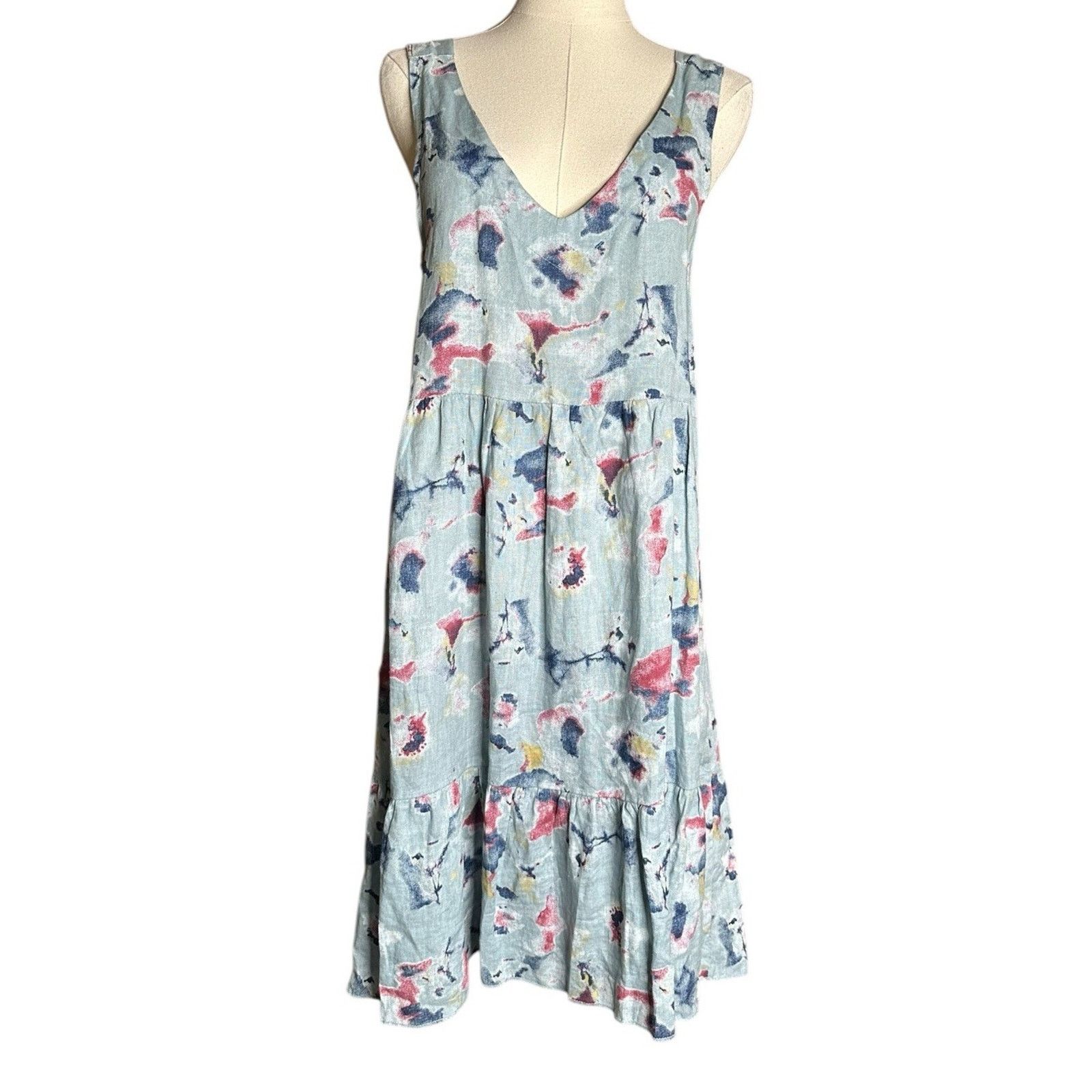 Other Bellambra Linen Dress Womens XS Blue Floral Sleeveless Italy | Grailed