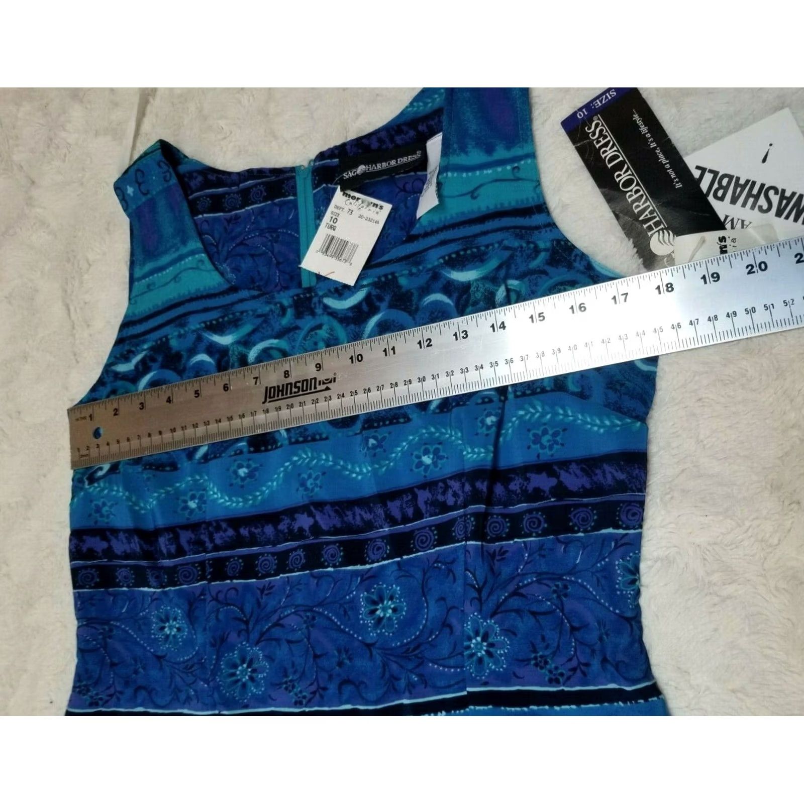 Vintage Sag Harbor Dress Womens Turquoise Scoop Neck Sleeveless Shift Printed Sz 10 Size L / US 10 / IT 46 - 5 Thumbnail