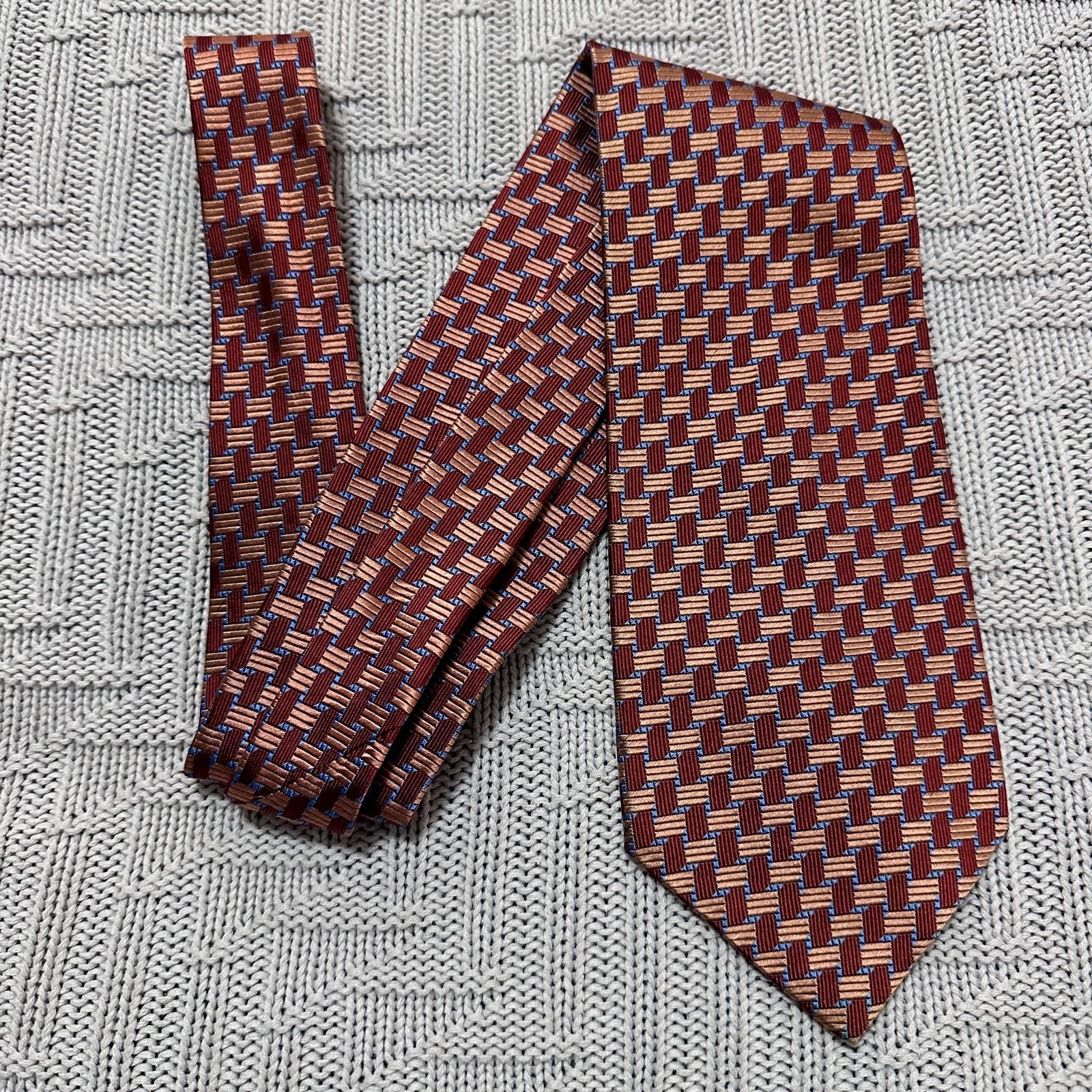 Paul Fredrick Paul Fredrick red and orange basketweave Italian silk tie Size ONE SIZE - 1 Thumbnail