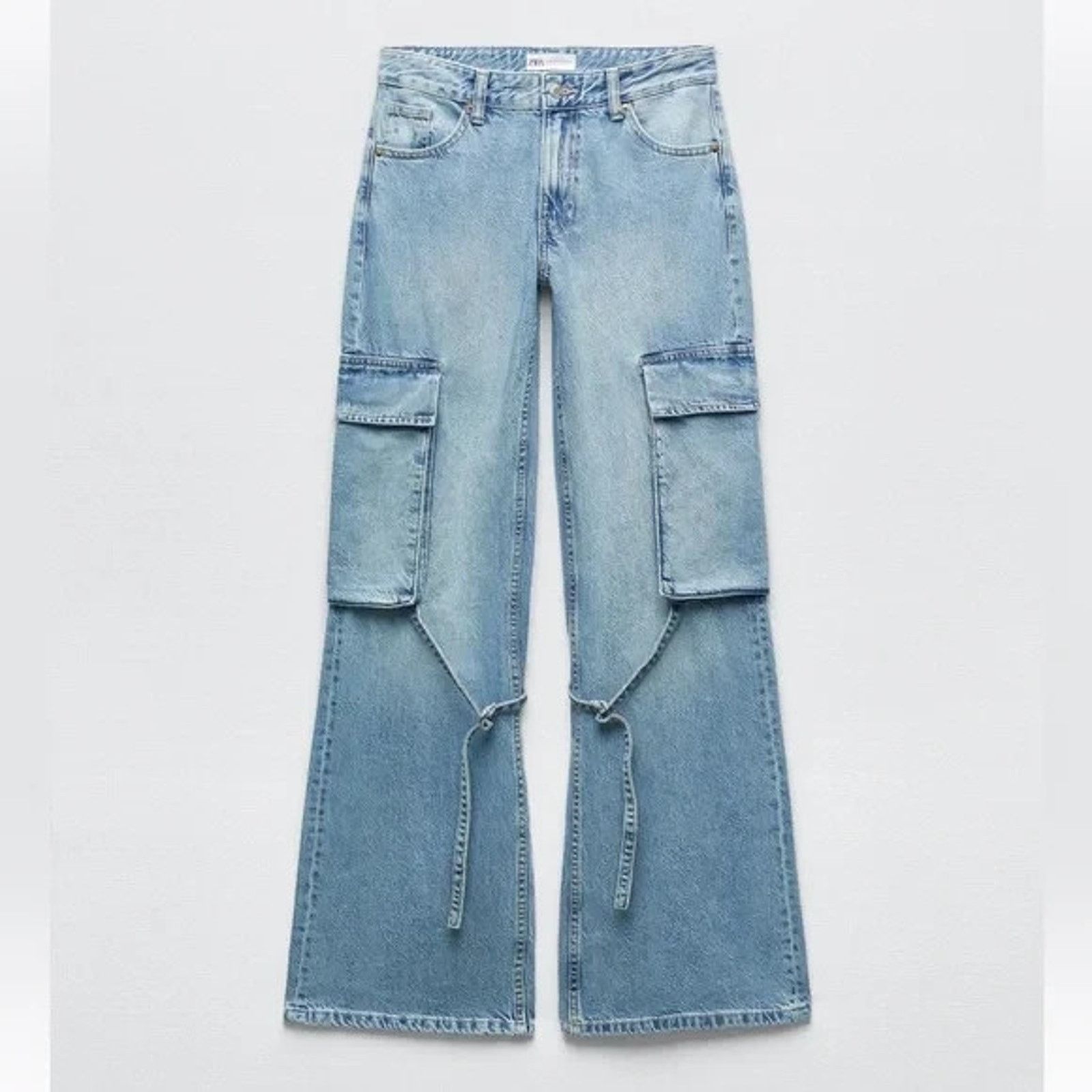 Zara ZARA TRF BAGGY FLARE DENIM BELTED LEG CARGO JEANS SZ 2 Size 26" / US 2 / IT 38 - 1 Thumbnail