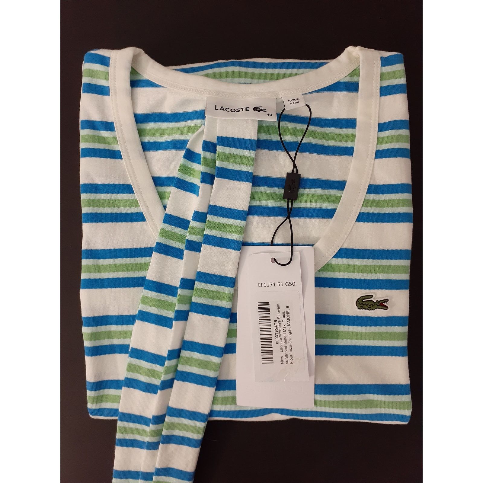 Lacoste Lacoste Women's Sleeveless Striped Belt Maxi Dress Orange 10 Size M / US 6-8 / IT 42-44 - 2 Thumbnail