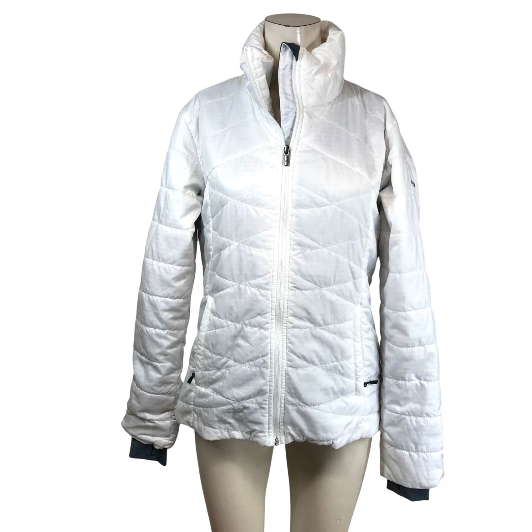 Vintage Columbia Puffer Jacket Womens Medium White Omni-Heat Quilted Full Zip Thermal Jacket Size M / US 6-8 / IT 42-44 - 2 Thumbnail
