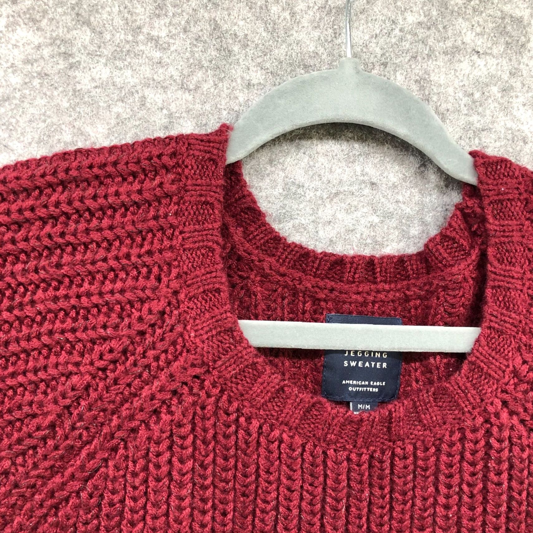 American Eagle Outfitters American Eagle Womens M Crewneck Wine Red Jegging Sweater Chunky Knit Size M / US 6-8 / IT 42-44 - 7 Thumbnail