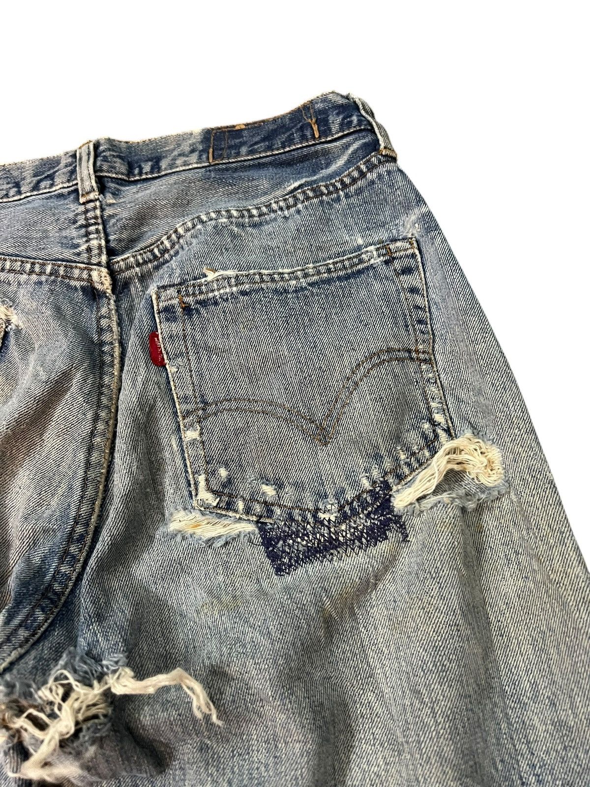 Levi's 70’s Distressed Thrashed Levis 501 Selvedge Rindem button#6 Size US 29 - 16 Thumbnail
