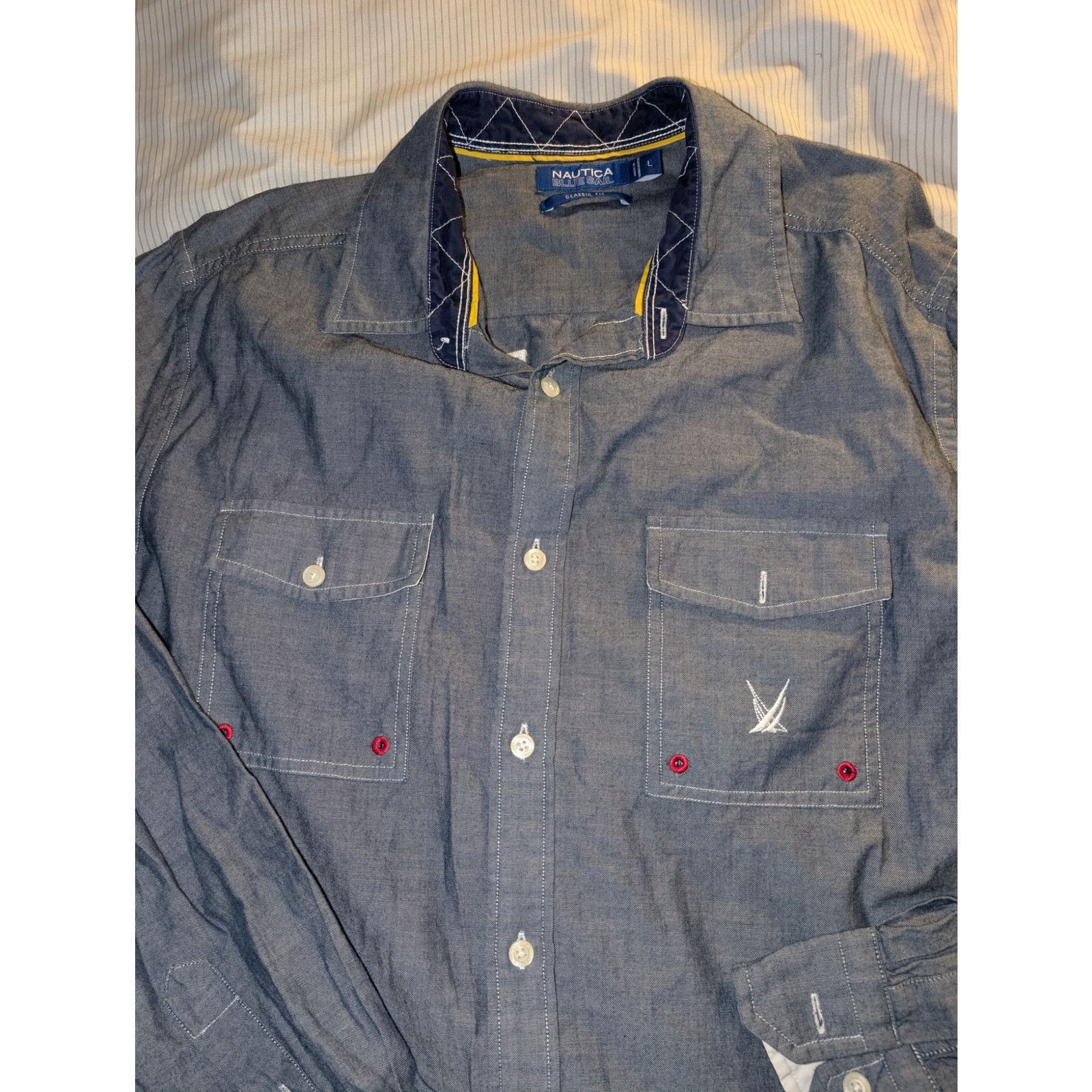 Nautica Nautica Blue Sail Chambray Button down Shirt Size Large Size US L / EU 52-54 / 3 - 3 Thumbnail