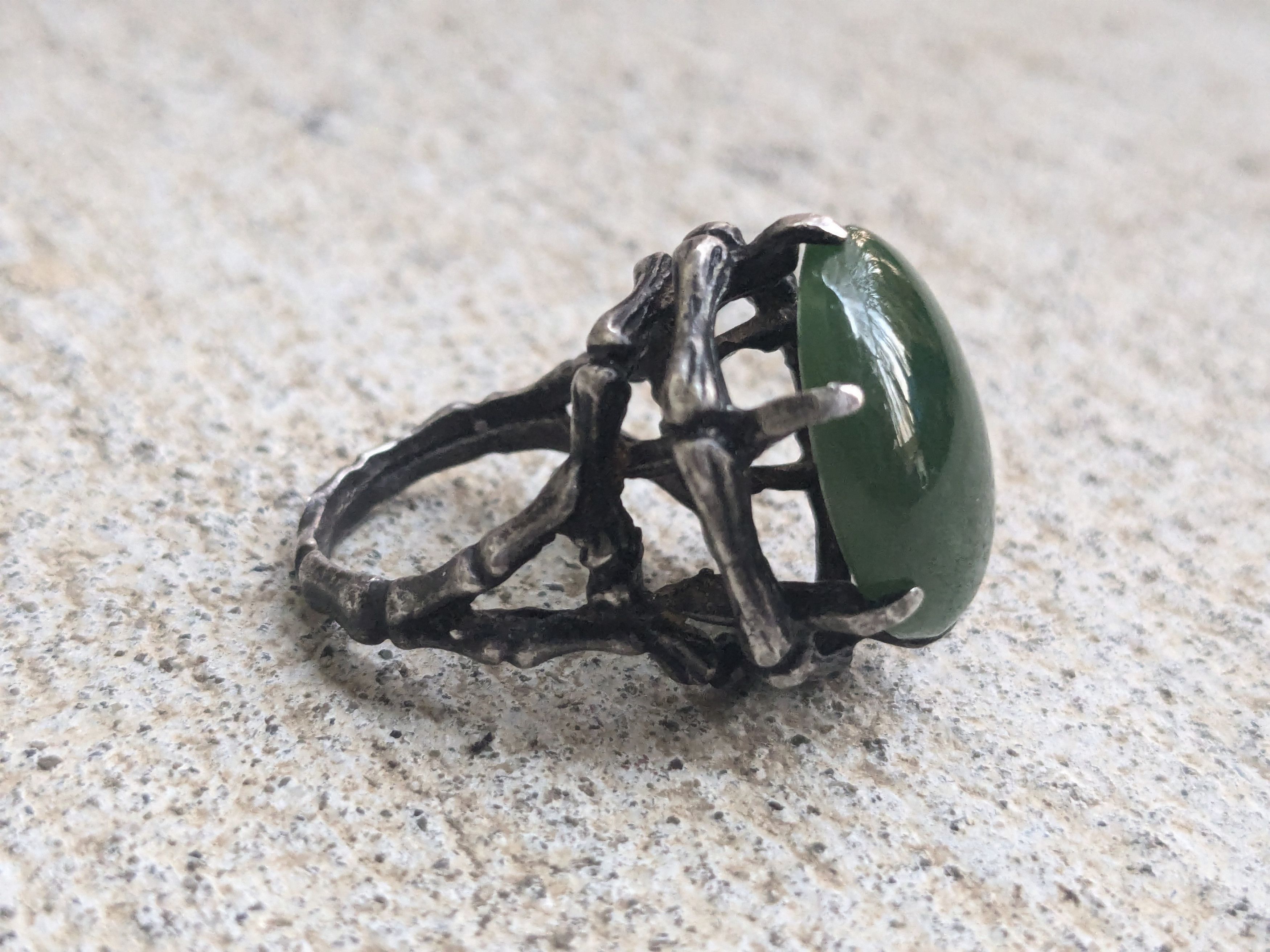 Vintage Vintage Sterling Silver Ring Green Jade 5.25 Brutalist Size ONE SIZE - 5 Thumbnail