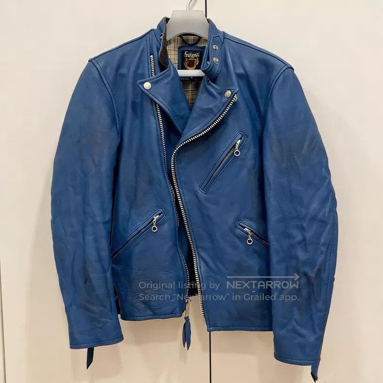 Schott Blue motorcycle leather jacket Size US L / EU 52-54 / 3 - 1 Thumbnail