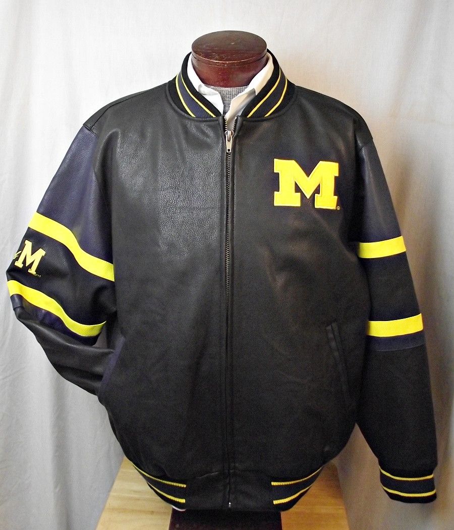 NCAA University of Michigan Wolverines Faux Leather Bomber Jacket Size US XL / EU 56 / 4 - 2 Thumbnail