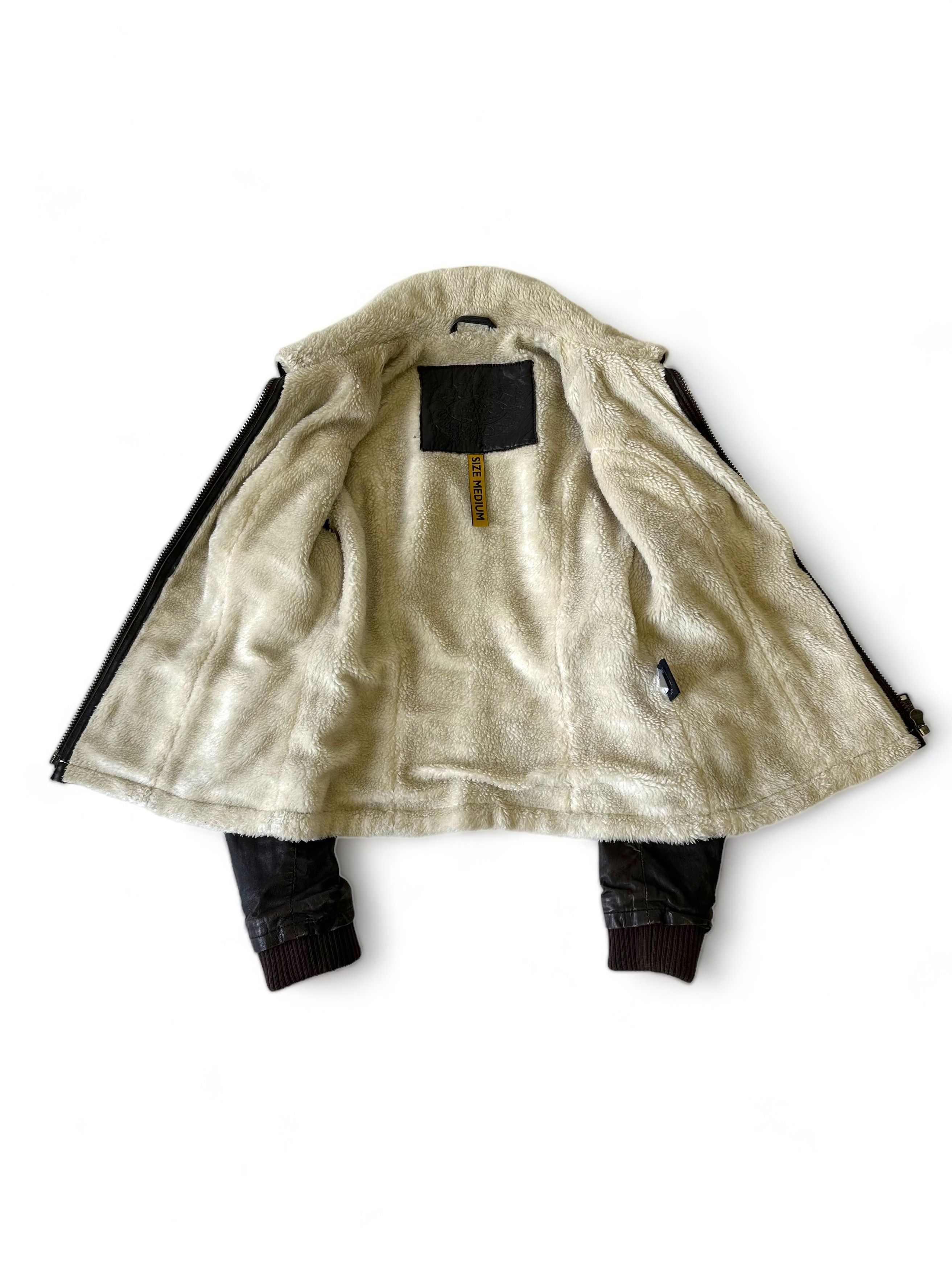 Allsaints Superdry Leather Meghan Shearling Jacket (M) Size M / US 6-8 / IT 42-44 - 2 Thumbnail