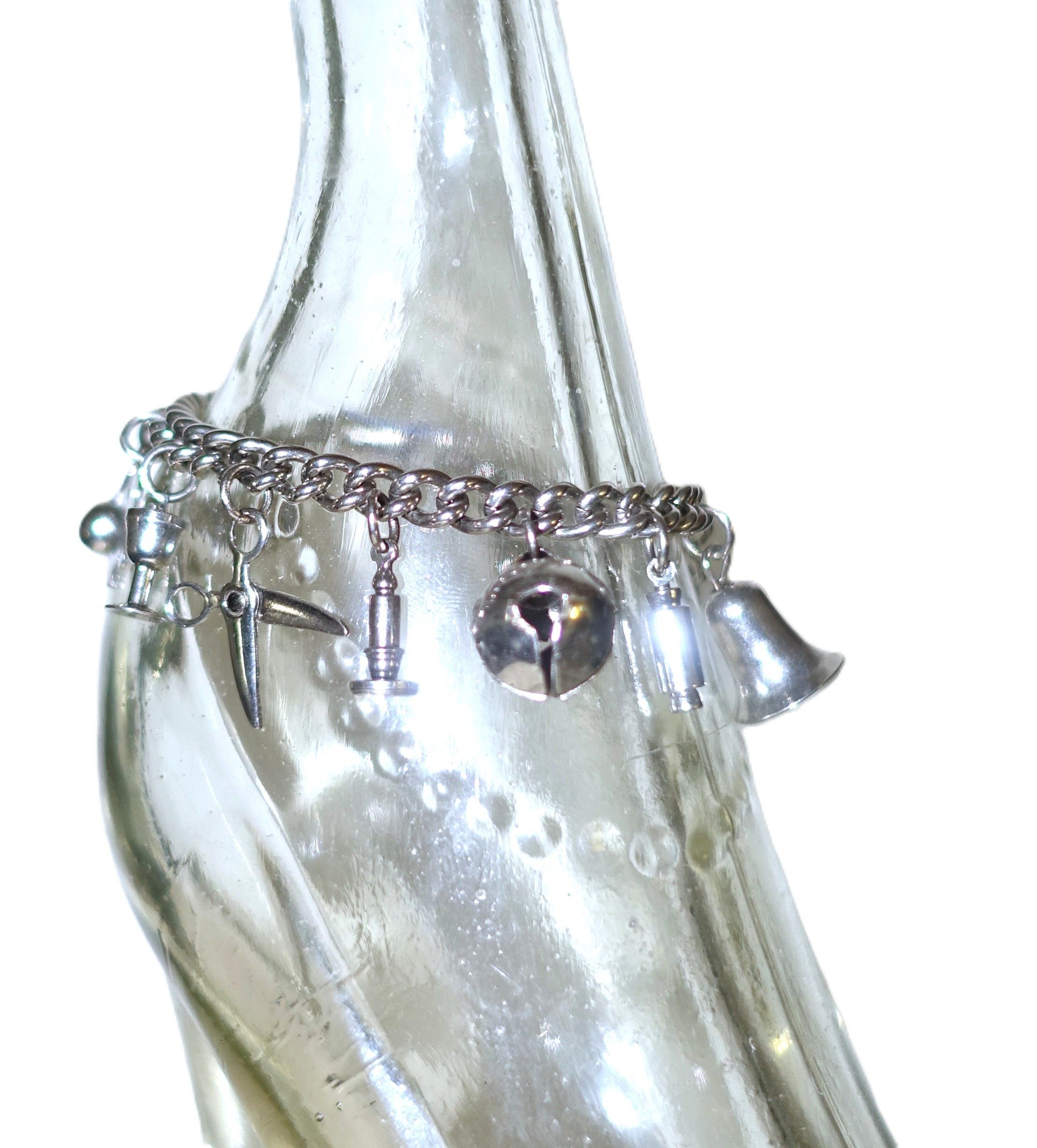 Vintage Silver tone Multi Charm Chain Bracelet Size ONE SIZE - 5 Thumbnail
