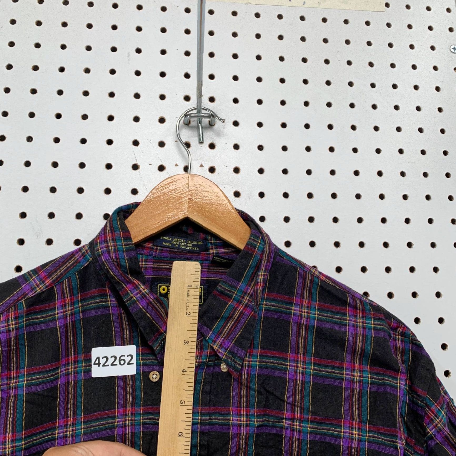 Vintage OshKosh B'Gosh Plaid Button-Up Shirt Mens Large Purple Black Long Sleeve Size US L / EU 52-54 / 3 - 6 Thumbnail