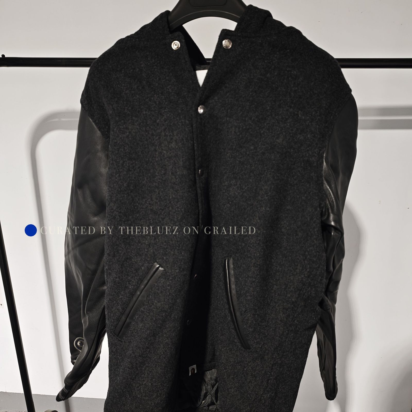 Bape Black Wool Leather Bomber Jacket Size US XL / EU 56 / 4 - 1 Thumbnail
