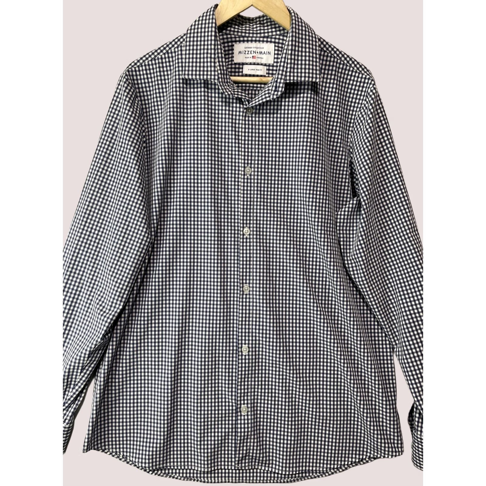Mizzen+Main Mizzen+Main Shirt Mens XL Blue Button Cutaway Leeward Check Size US XL / EU 56 / 4 - 1 Thumbnail