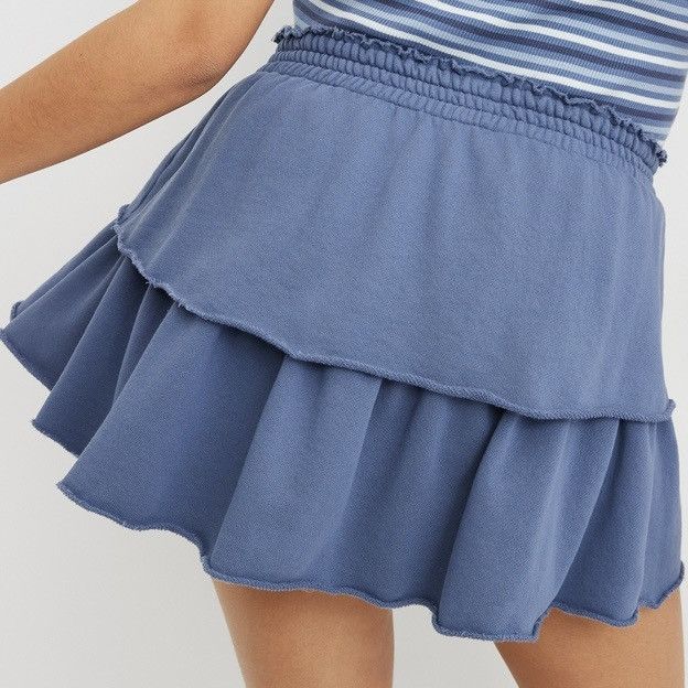 Other AERIE Blue Weekend Ruffle Smocked Tiered Sporty Mini Skirt Size 26" / US 2 / IT 38 - 3 Thumbnail