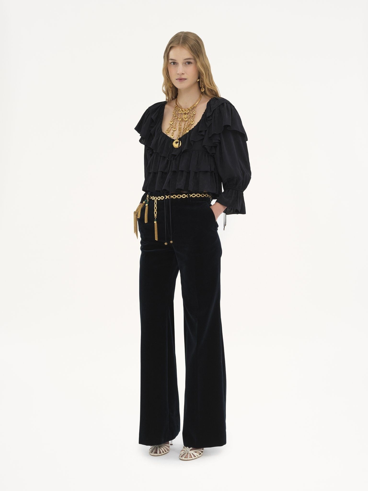 Chloe o1loc1c11125 Velvet Trousers in Evening Blue Size 26" / US 2 / IT 38 - 2 Thumbnail