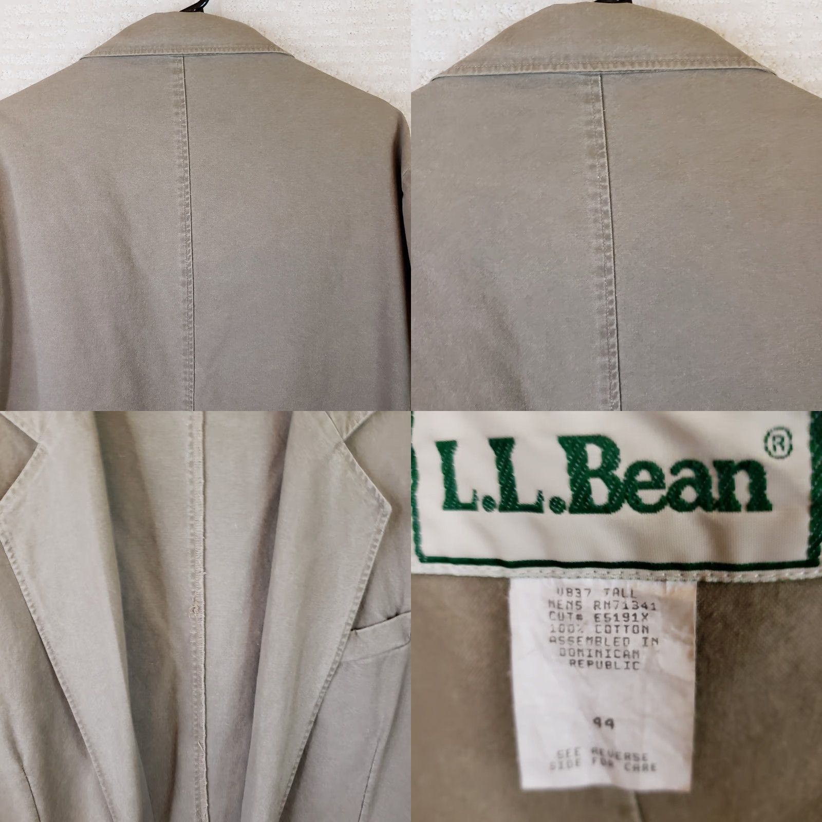 Vintage L.L. Bean Blazer Sport Coat Khaki Unlined 2 Button Front 44L Long Mens Cadet Regular Cotton Twill Jacket Size 44R - 9 Thumbnail